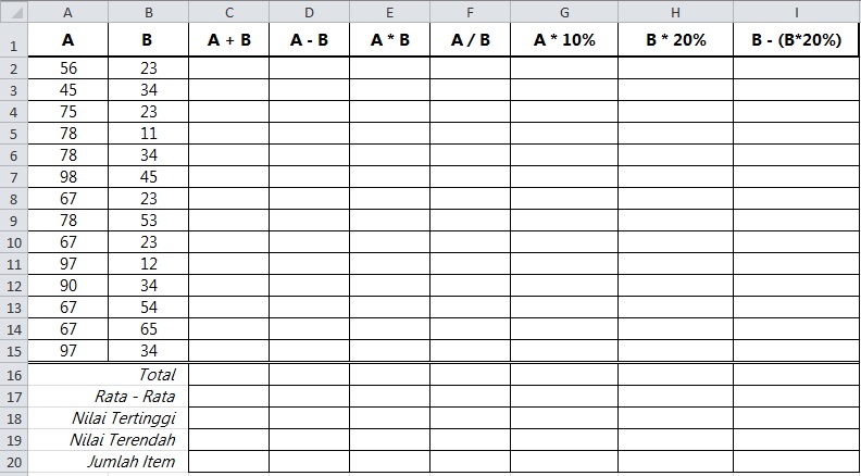 Kumpulan Soal Praktek Microsoft Excel 2010 Belajar Komputer