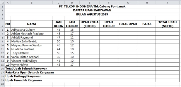 Kumpulan Soal Praktek Microsoft Excel 2010 Belajar Komputer